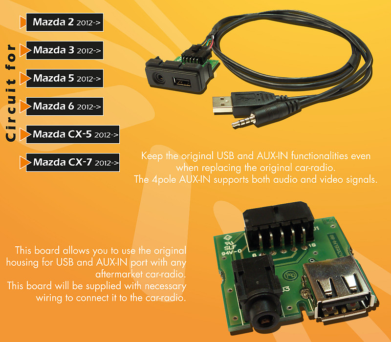 ADAPTER AUX-IN PCB MAZDA 2012- – USB(m
