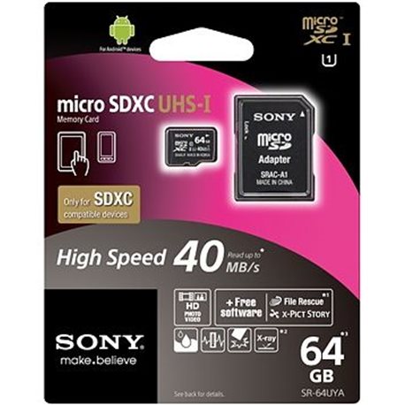 KARTA PAMIĘCI MIKRO SD 64GB+ADAPTER Claas10 40MB/s SONY SR64UYA