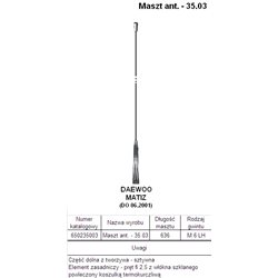 MASZT ANTENOWY 35.03 64CM/6M LEWOSKRĘTNY DAEWOO MATIZ